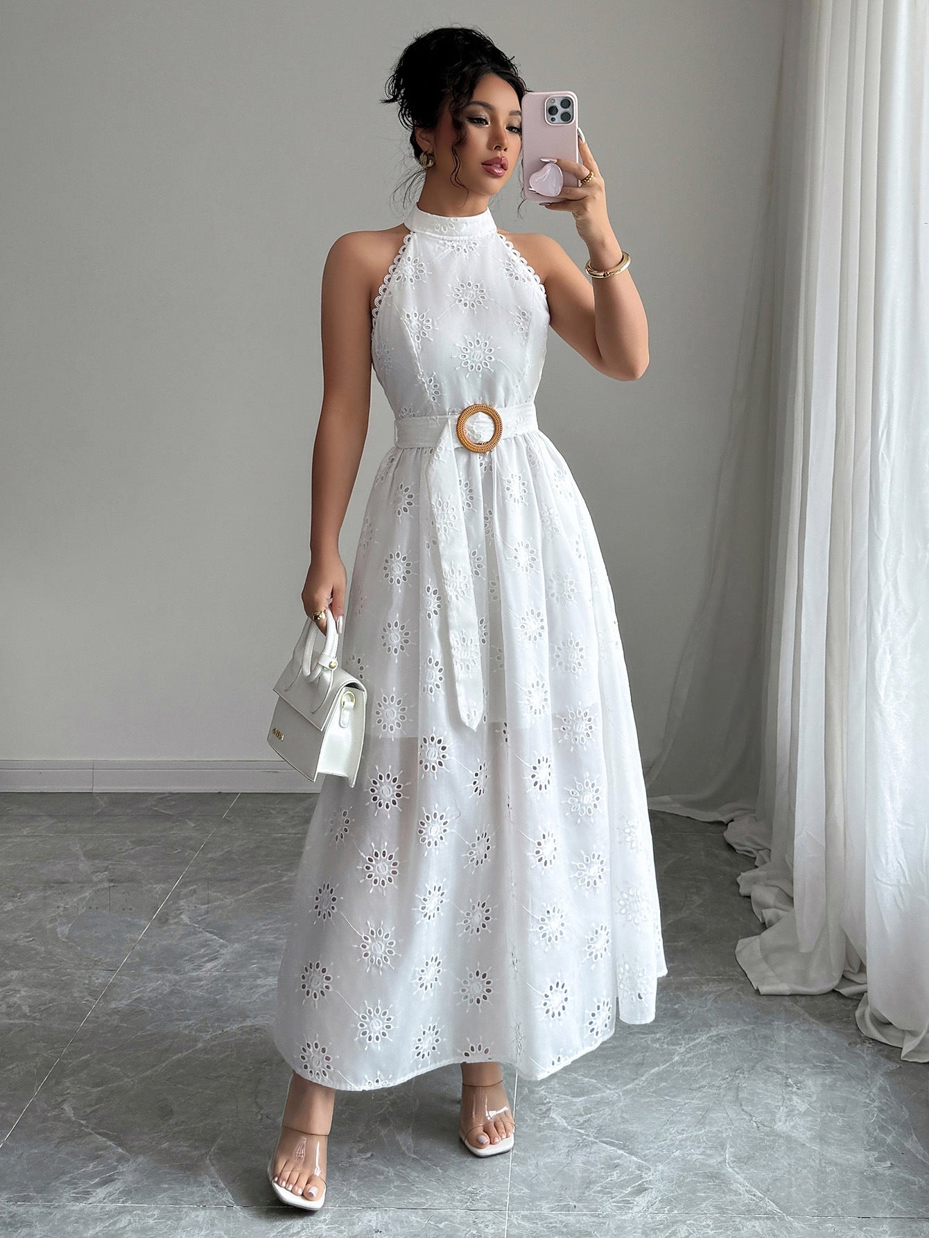 LADIES HALTERNECK DRESS WHITE (SIZE S - XL)