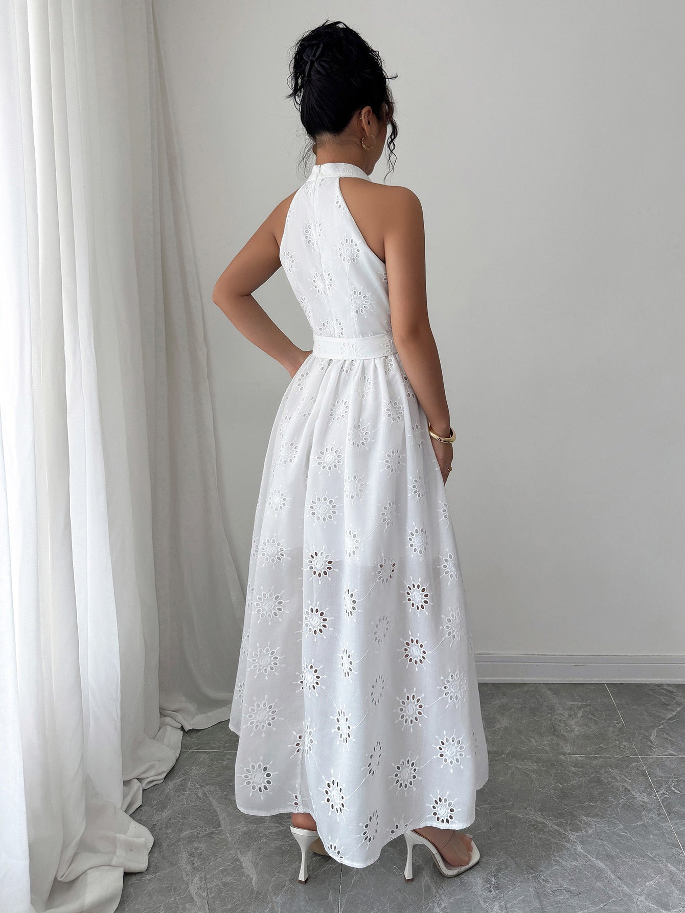 LADIES HALTERNECK DRESS WHITE (SIZE S - XL)
