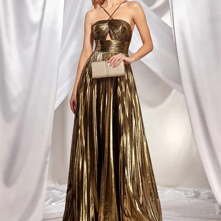 LADIES LONG EVENING / PARTY DRESS GOLD / PURPLE / GREEN (SIZE S - XL)