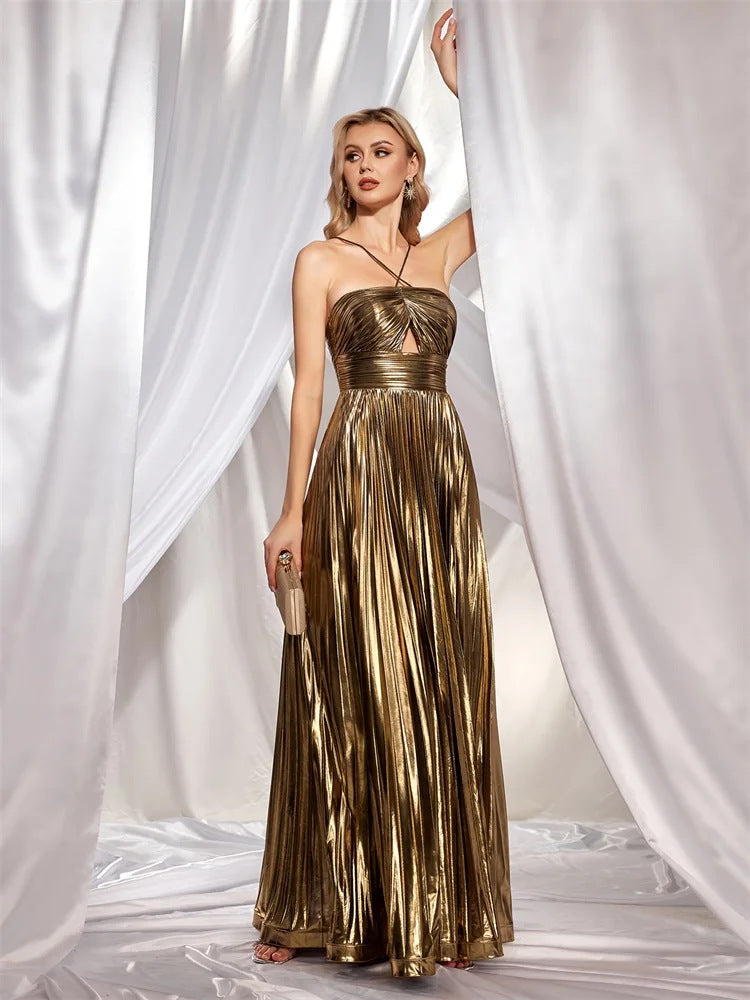 LADIES LONG EVENING / PARTY DRESS GOLD / PURPLE / GREEN (SIZE S - XL)