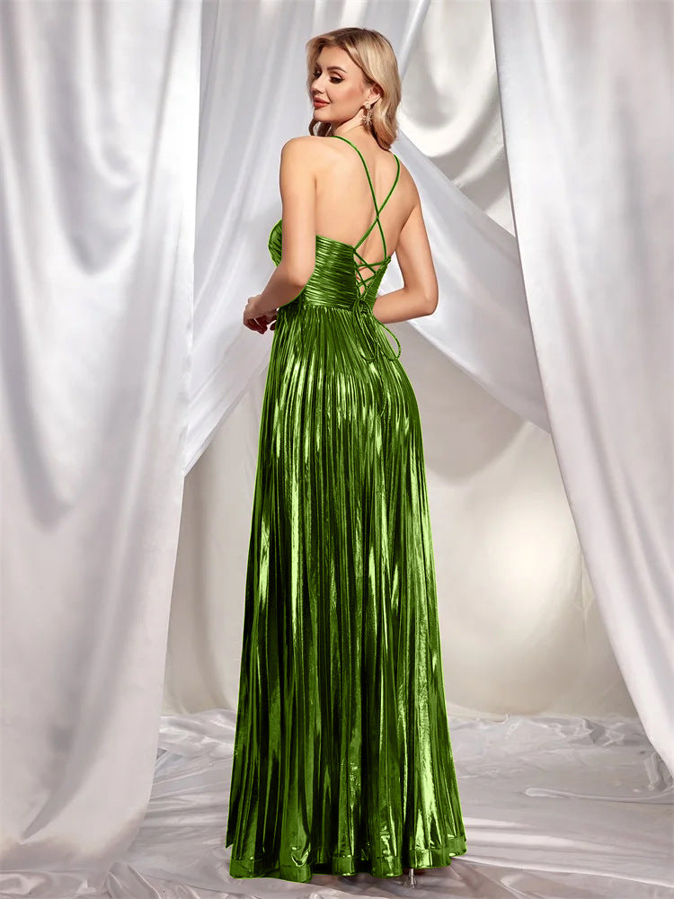 LADIES LONG EVENING / PARTY DRESS GOLD / PURPLE / GREEN (SIZE S - XL)