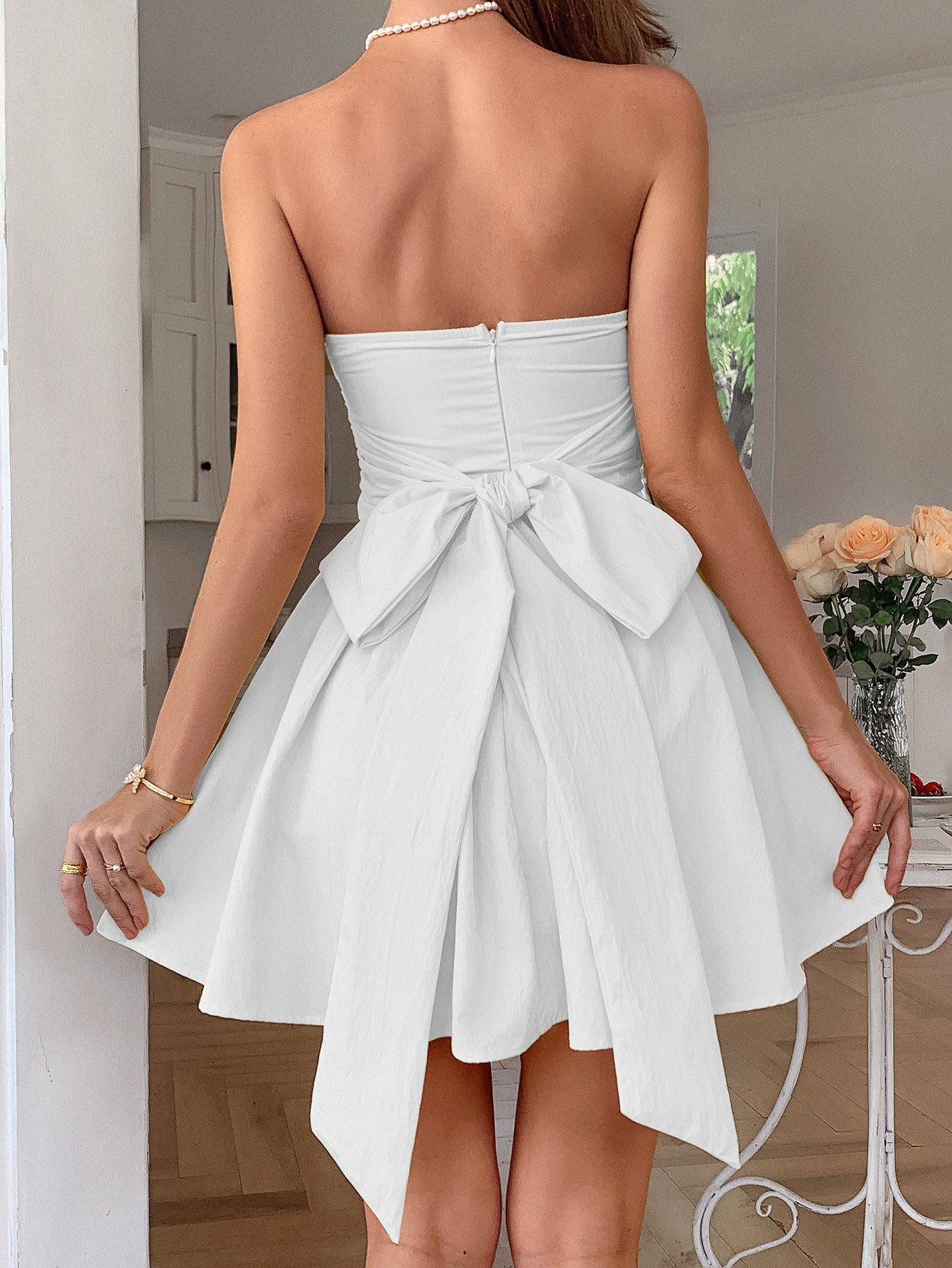 LADIES STRAPLESS MINI DRESS WHITE (SIZE S - XL)