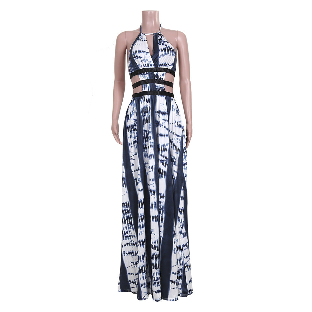 LADIES HALTERNECK BACKLESS DRESS WINE RED / BLACK / DARK GREEN RAINBOW MULTI COLOUR (SIZE S - XL)