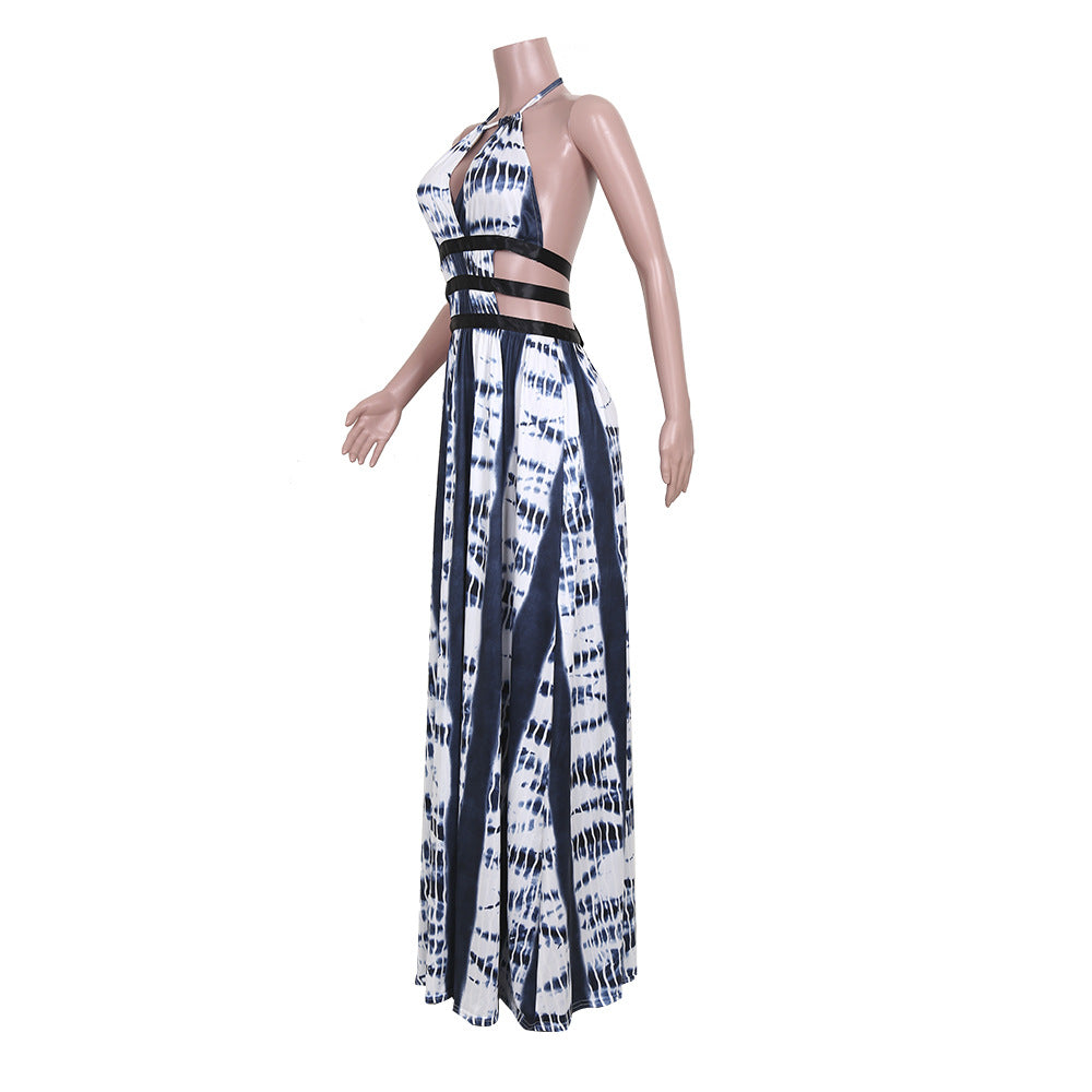 LADIES HALTERNECK BACKLESS DRESS WINE RED / BLACK / DARK GREEN RAINBOW MULTI COLOUR (SIZE S - XL)
