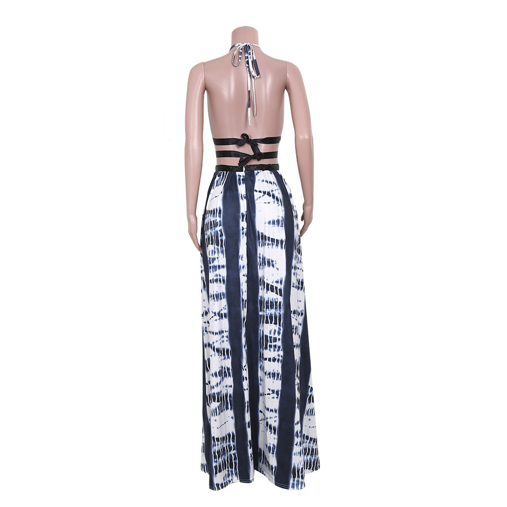 LADIES HALTERNECK BACKLESS DRESS WINE RED / BLACK / DARK GREEN RAINBOW MULTI COLOUR (SIZE S - XL)