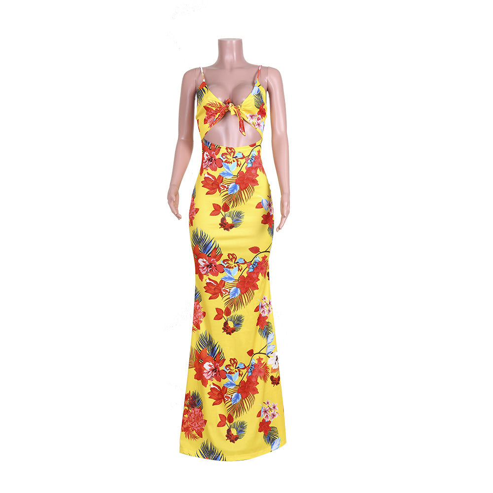 LADIES LONG PRINTED SUMMER DRESS YELLOW (SIZE S - XL)