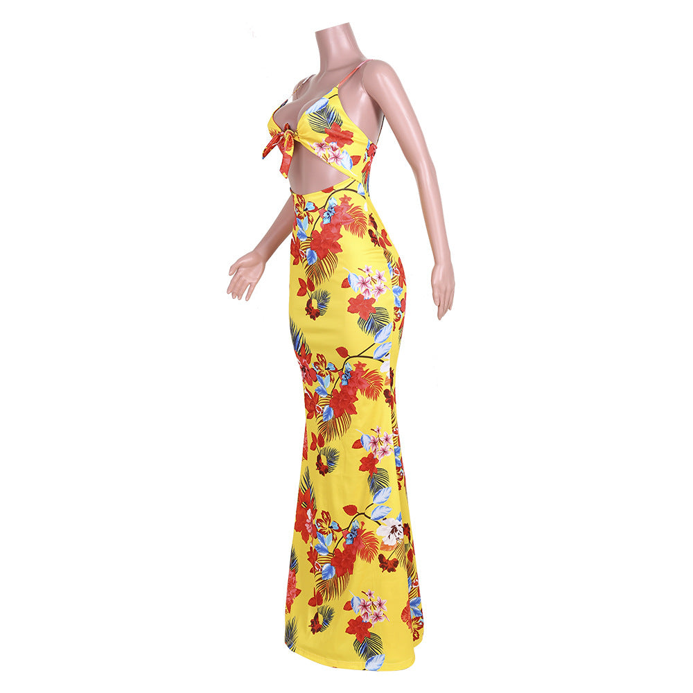 LADIES LONG PRINTED SUMMER DRESS YELLOW (SIZE S - XL)