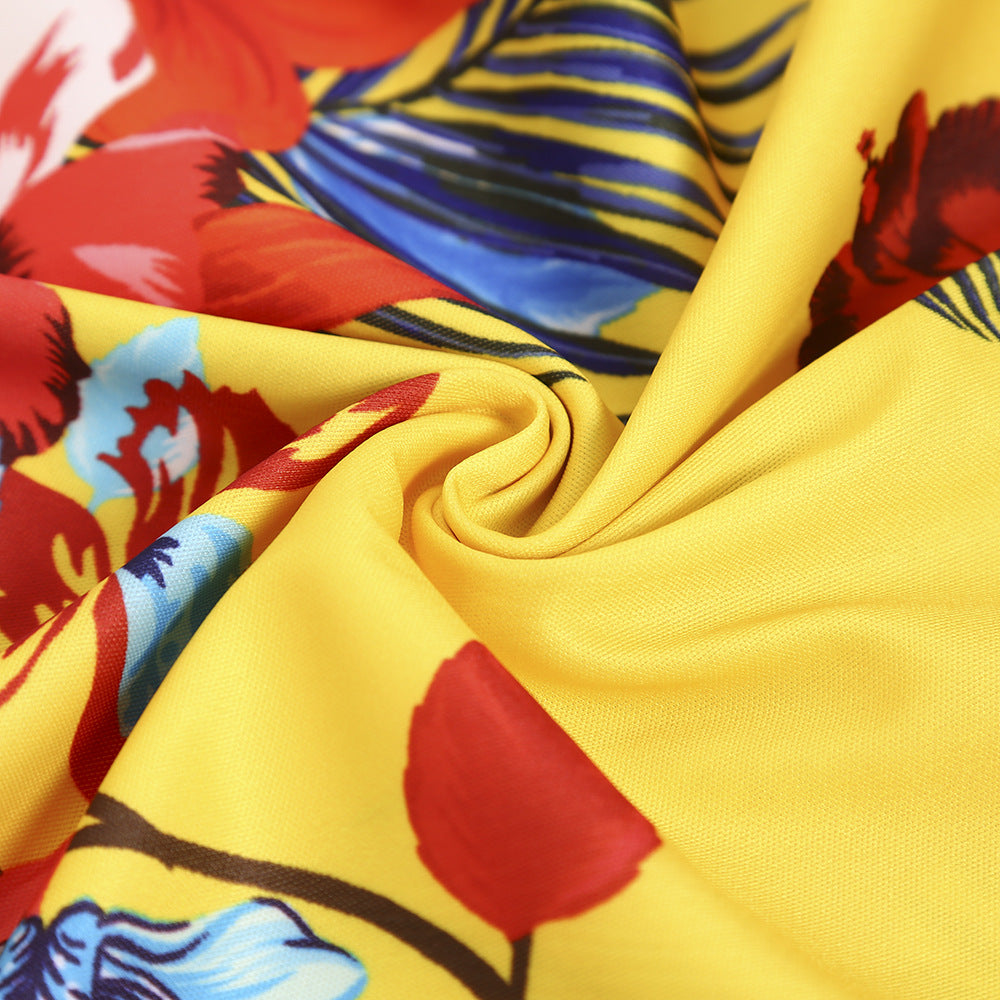 LADIES LONG PRINTED SUMMER DRESS YELLOW (SIZE S - XL)
