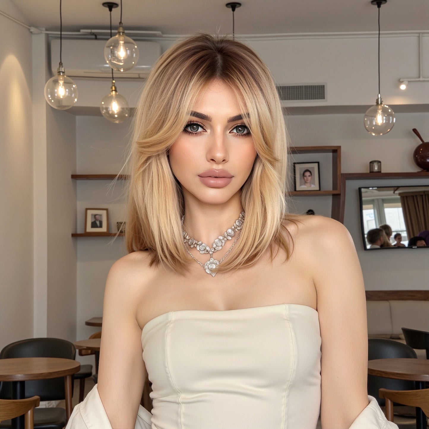 BROWN SHOULDER LENGTH SYNTHETIC WIG BROWN BLONDE