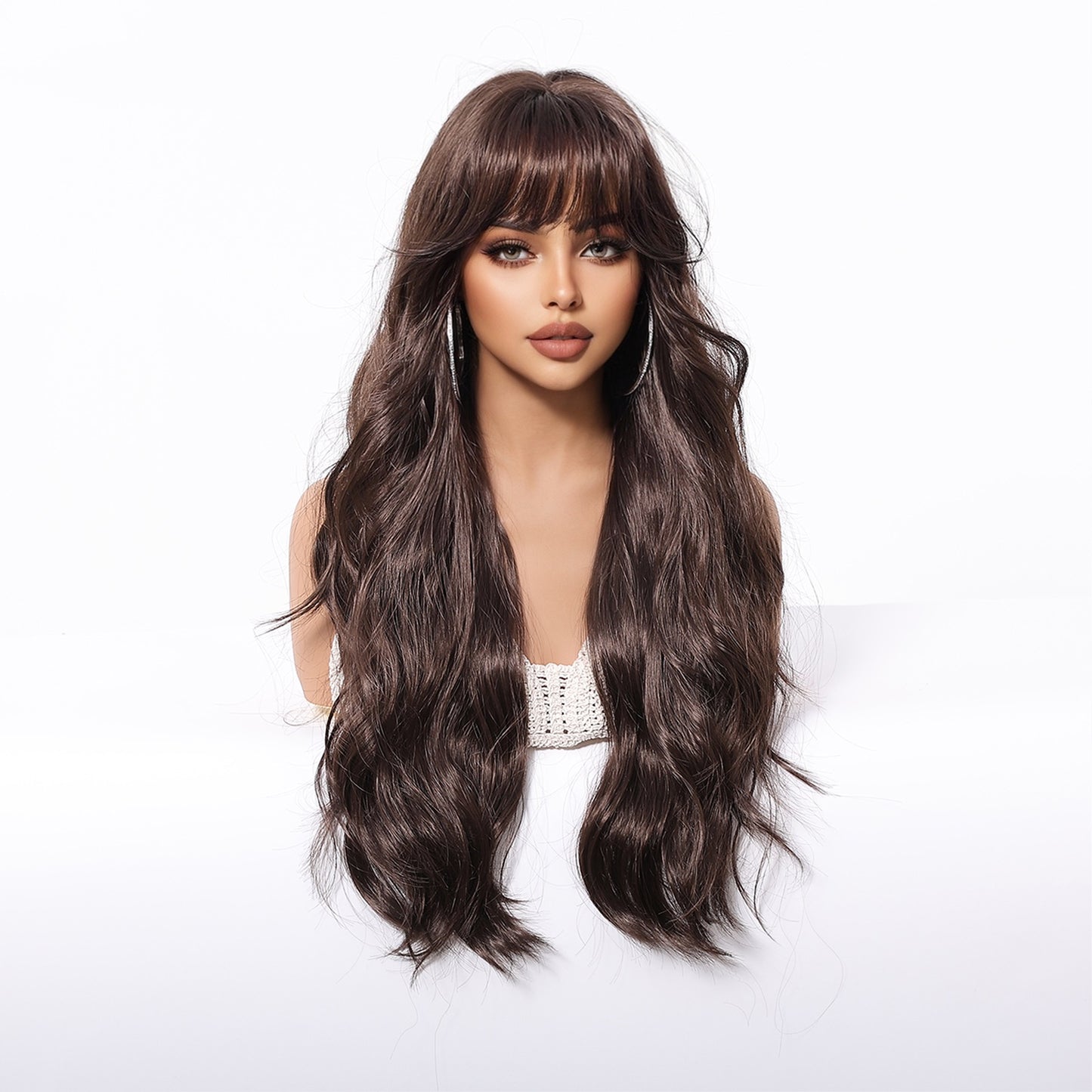 LADIES LONG CURLY SYNTHETIC WIG BROWN (26")
