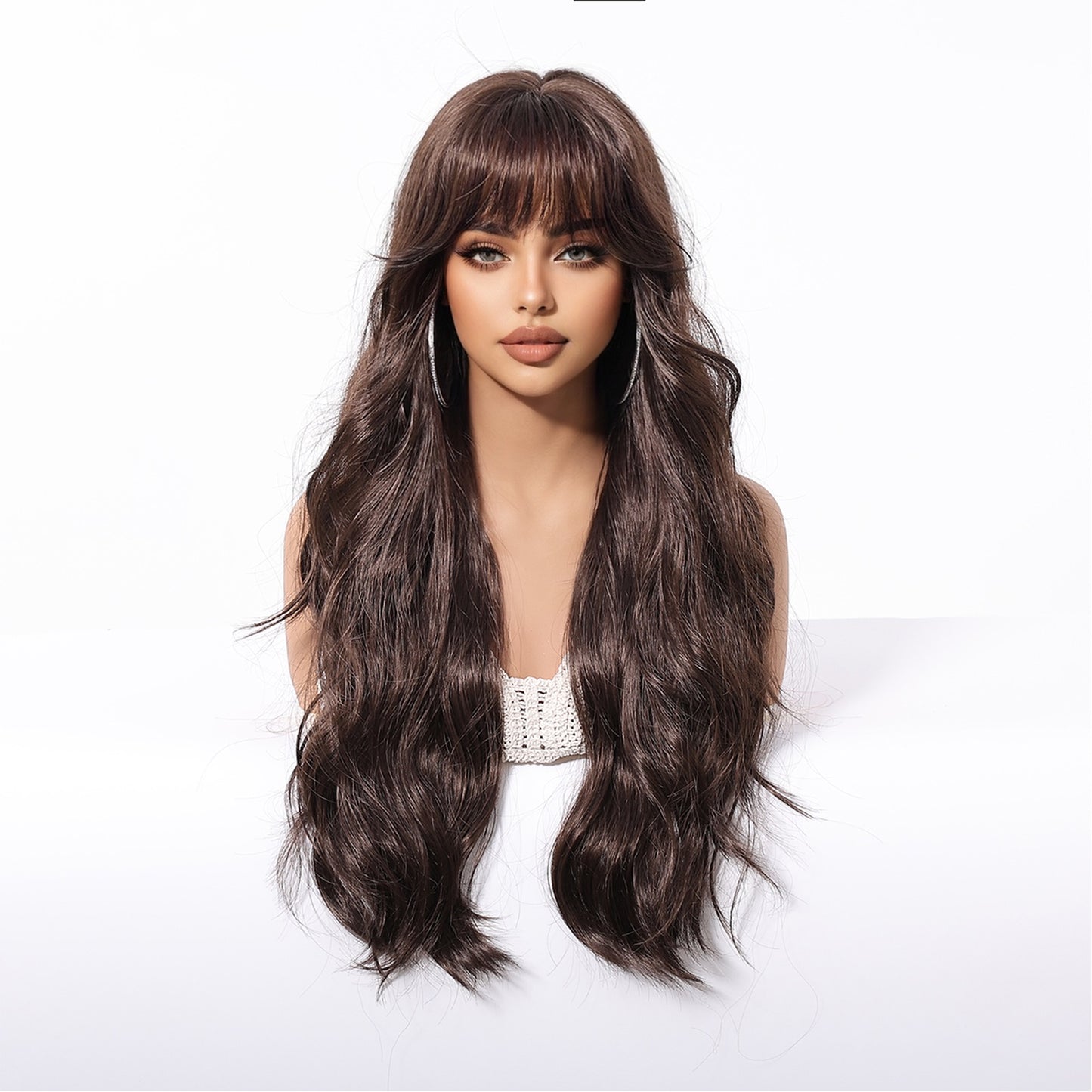 LADIES LONG CURLY SYNTHETIC WIG BROWN (26")