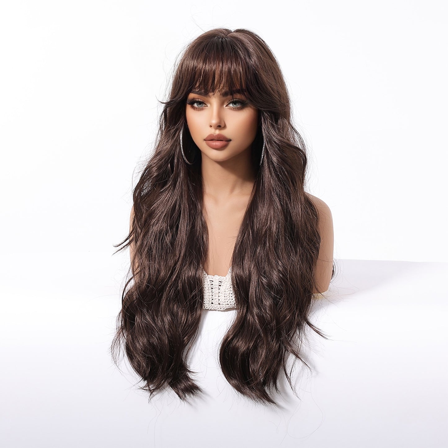LADIES LONG CURLY SYNTHETIC WIG BROWN (26")