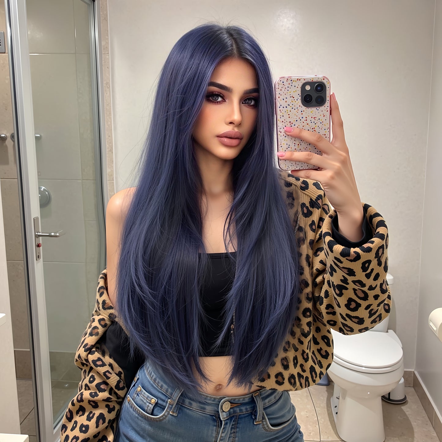 LADIES LONG WIG BLUE-BLACK 26"