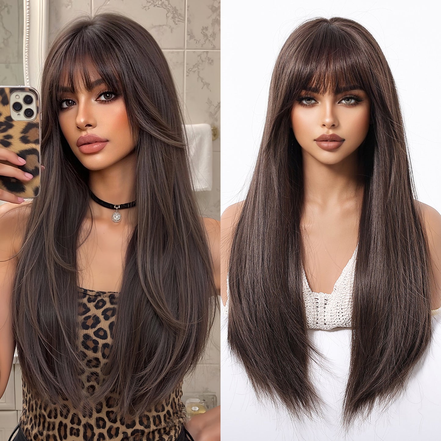 LADIES LONG BROWN WIG BROWN (FREE SIZE)