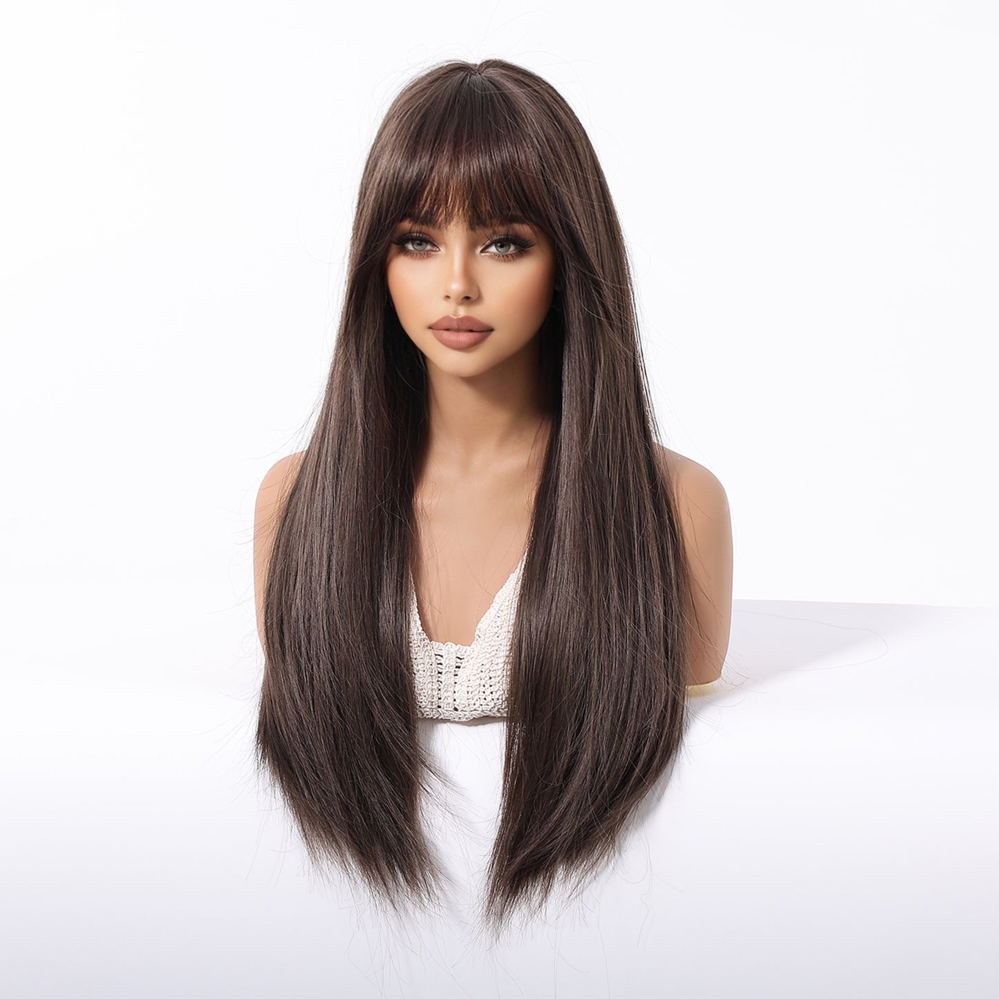 LADIES LONG BROWN WIG BROWN (FREE SIZE)