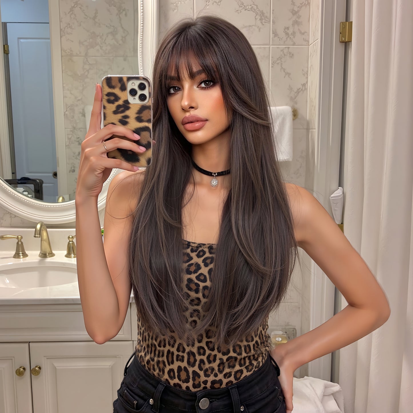 LADIES LONG BROWN WIG BROWN (FREE SIZE)