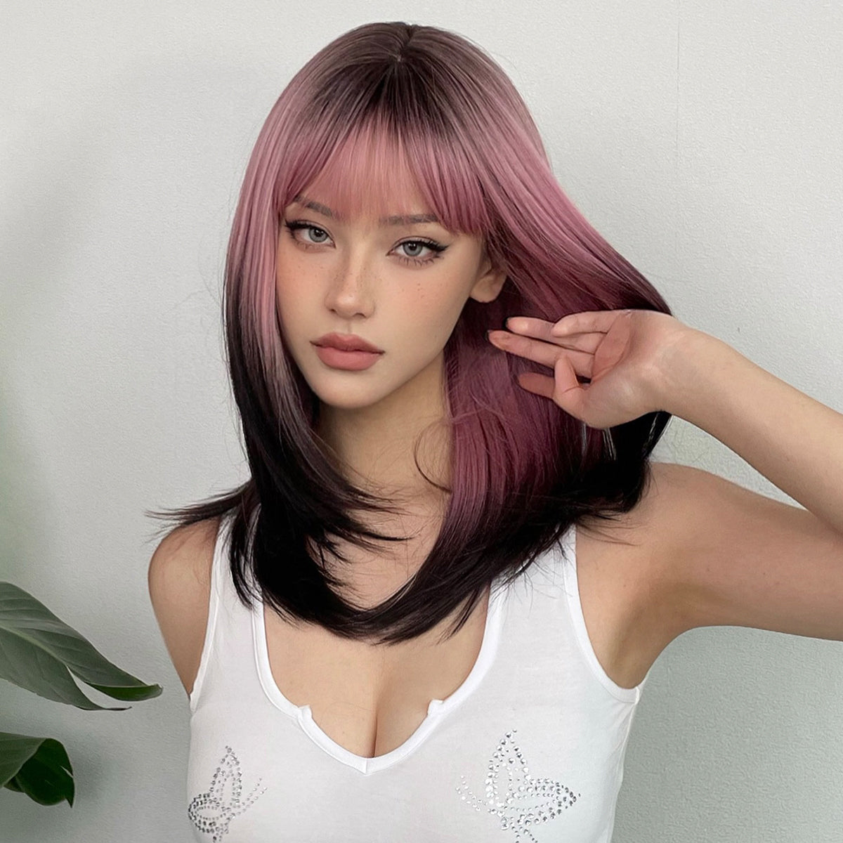LADIES BLACK-PINK SHOULDER LENGTH WIG BLACK-PINK (FREE SIZE)