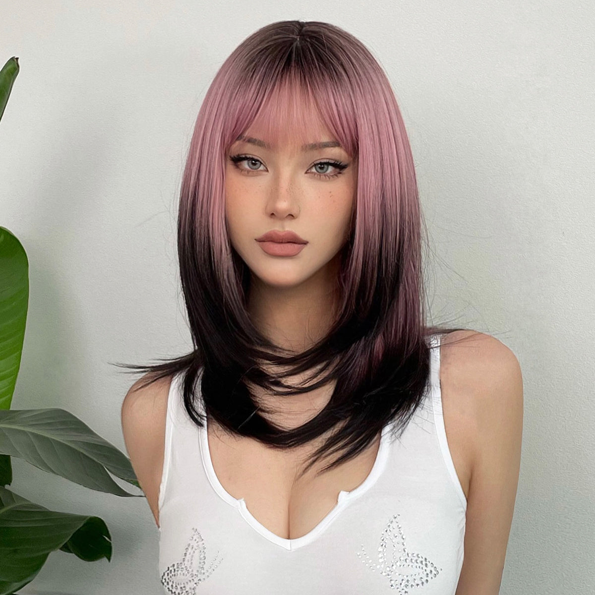 LADIES BLACK-PINK SHOULDER LENGTH WIG BLACK-PINK (FREE SIZE)