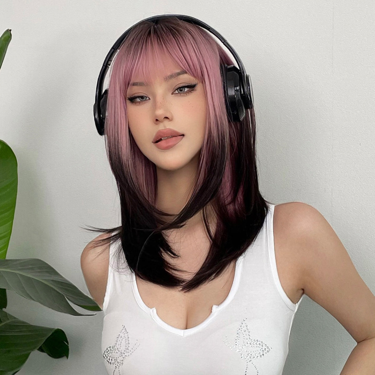 LADIES BLACK-PINK SHOULDER LENGTH WIG BLACK-PINK (FREE SIZE)