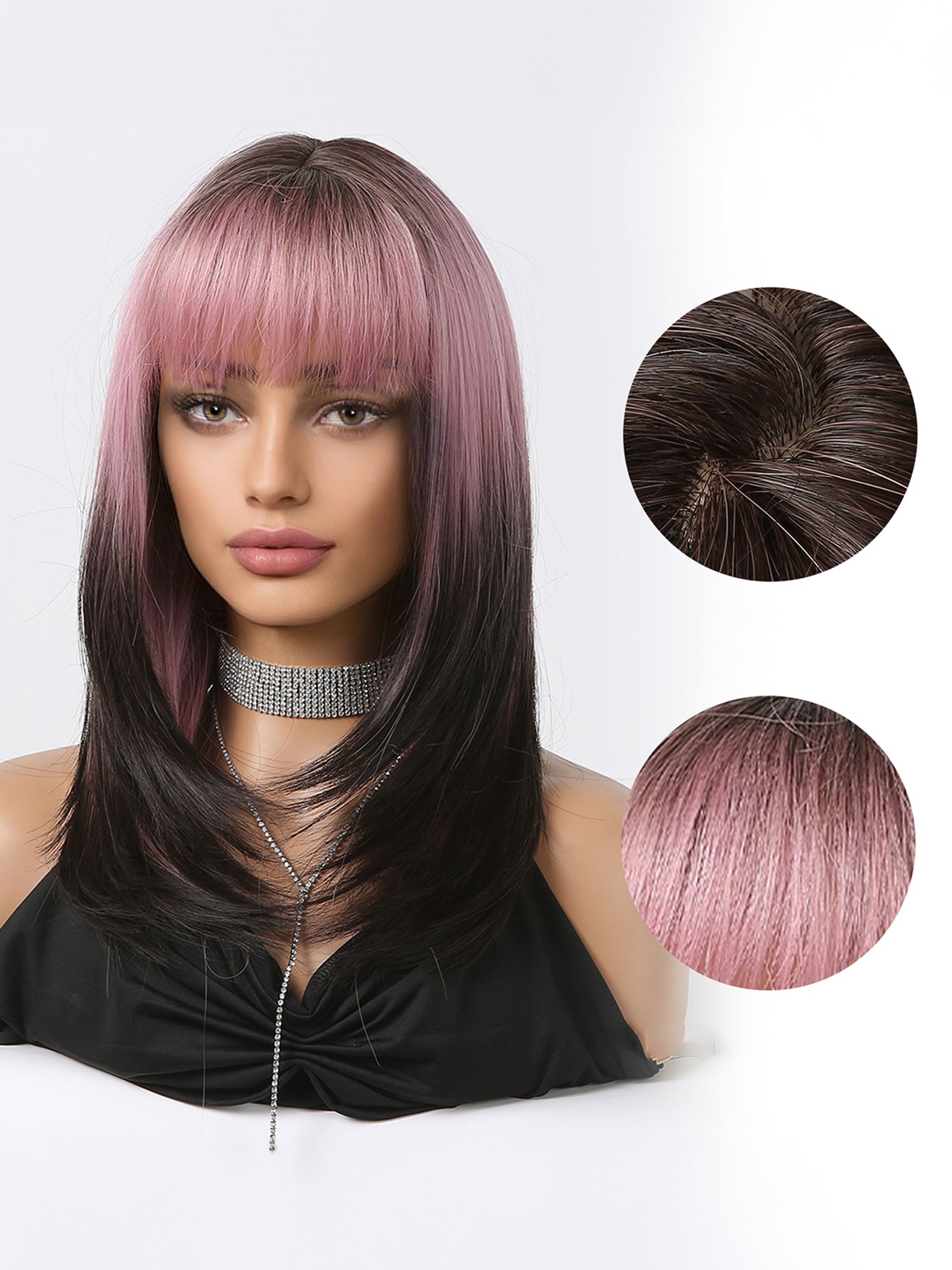 LADIES BLACK-PINK SHOULDER LENGTH WIG BLACK-PINK (FREE SIZE)