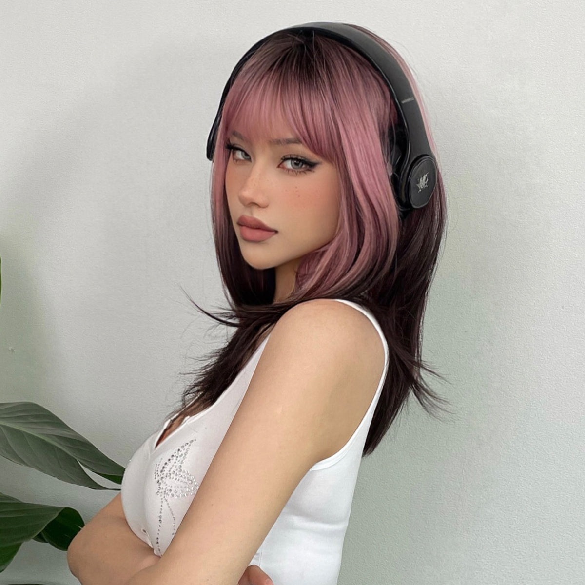 LADIES BLACK-PINK SHOULDER LENGTH WIG BLACK-PINK (FREE SIZE)