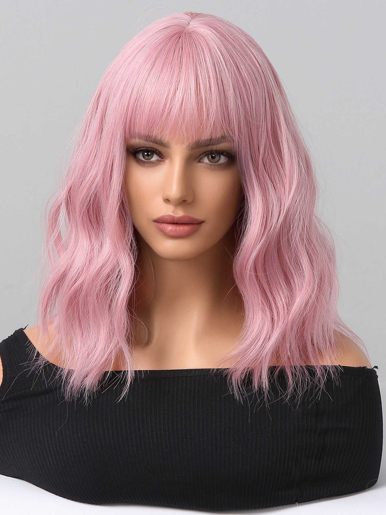 LADIES SHOULDER LENGTH CURLY WIG PINK / WHITE BLONDE FREE SIZE