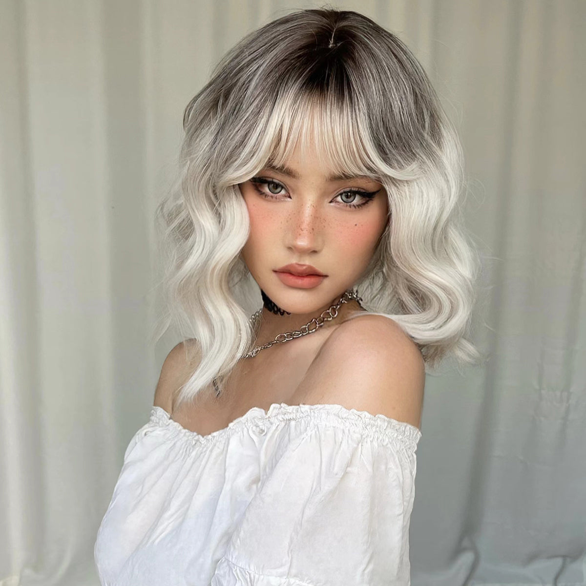 LADIES SHOULDER LENGTH CURLY WIG PINK / WHITE BLONDE FREE SIZE
