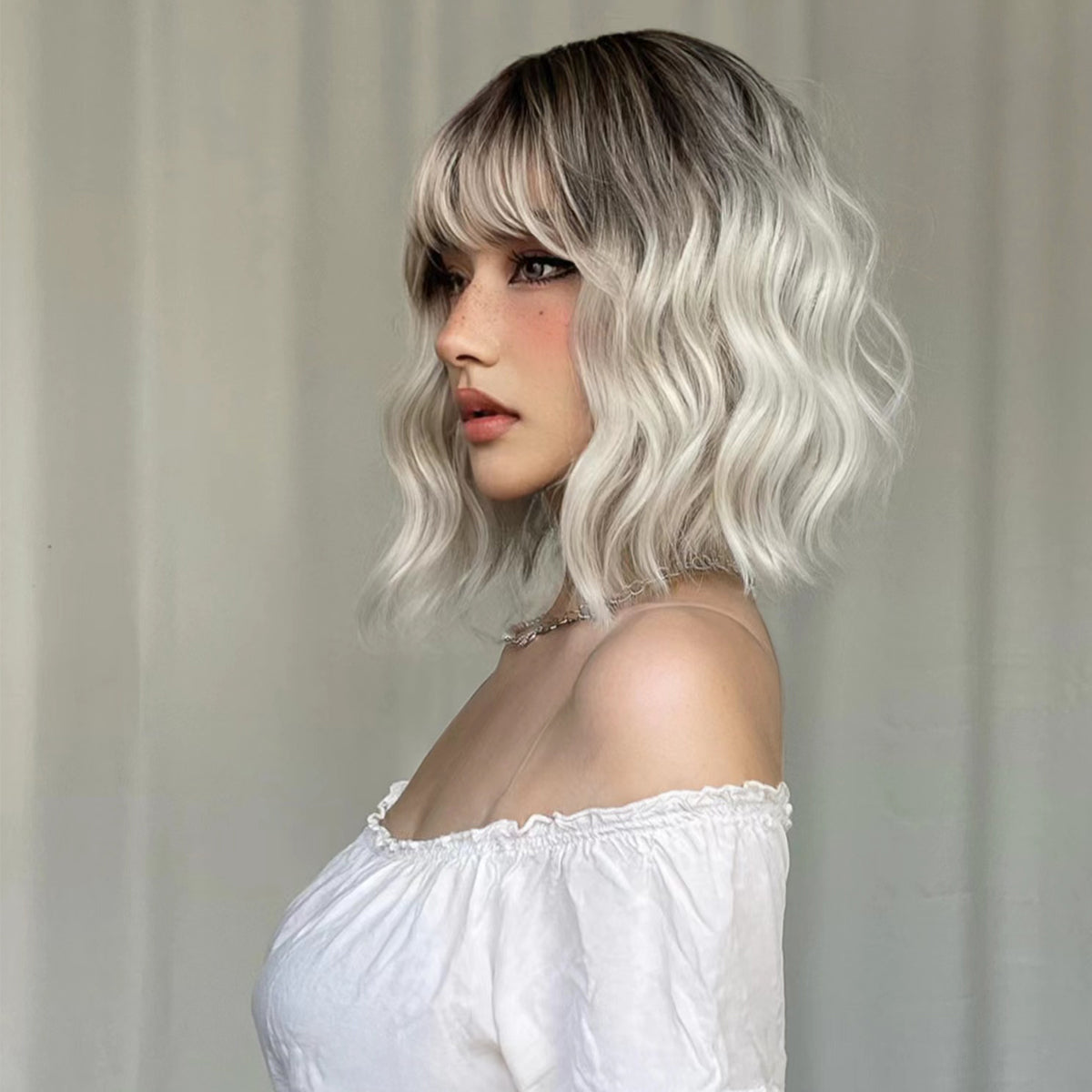 LADIES SHOULDER LENGTH CURLY WIG PINK / WHITE BLONDE FREE SIZE