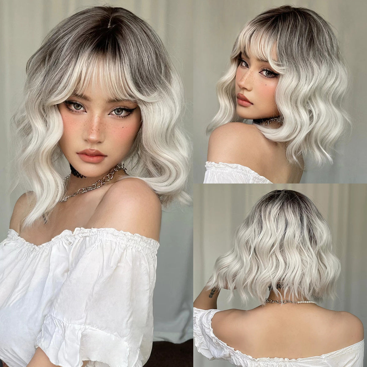 LADIES SHOULDER LENGTH CURLY WIG PINK / WHITE BLONDE FREE SIZE