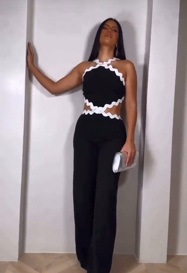 LADIES WIDE LEG JUMPSUIT BLACK (SIZE S - 2XL)