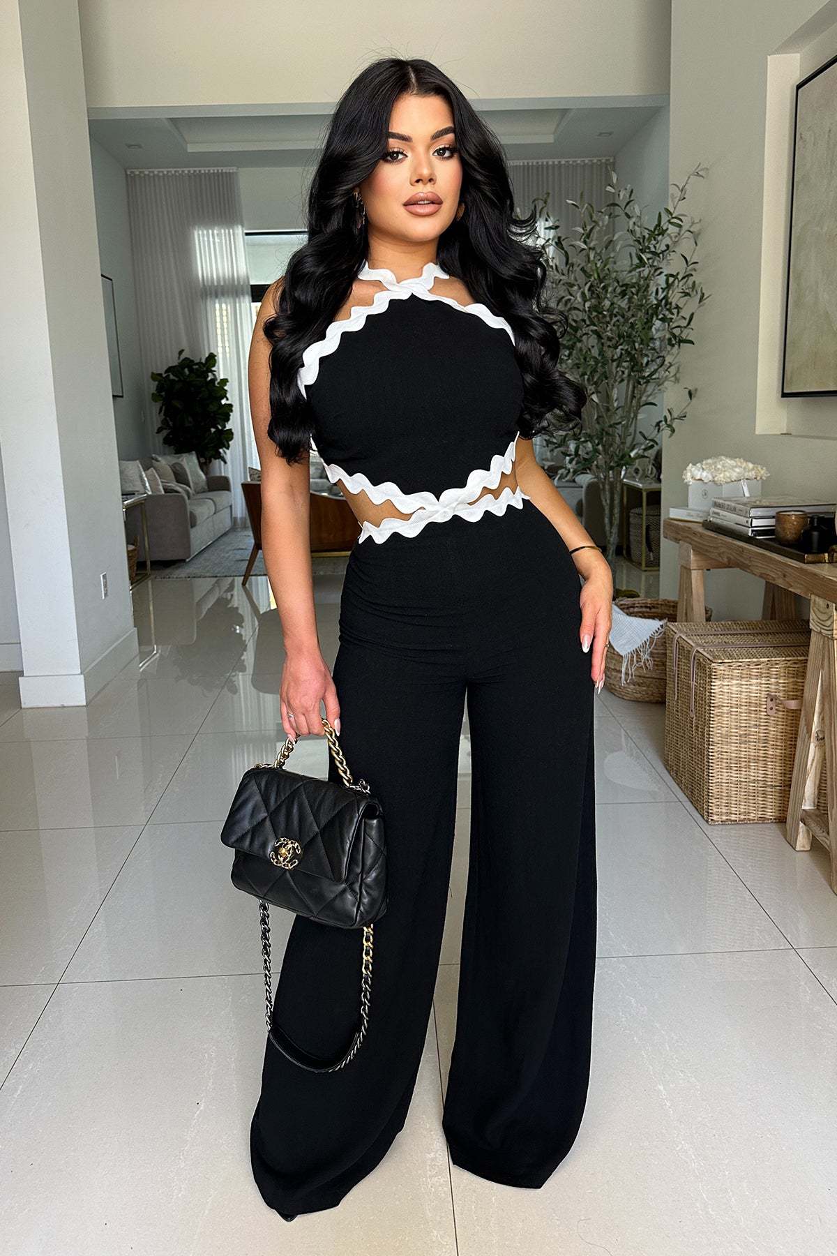 LADIES WIDE LEG JUMPSUIT BLACK (SIZE S - 2XL)