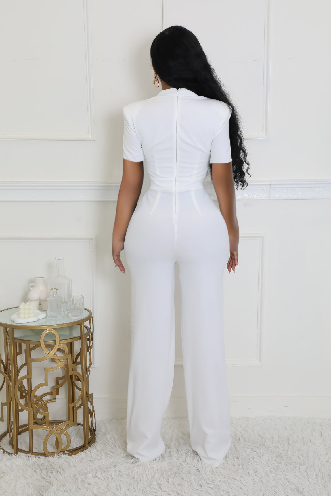 LADIES SHORT SLEEVE WIDE LEG JUMPSUIT BLACK / DARK PINK / WHITE / GREEN (SIZE S - 2XL)