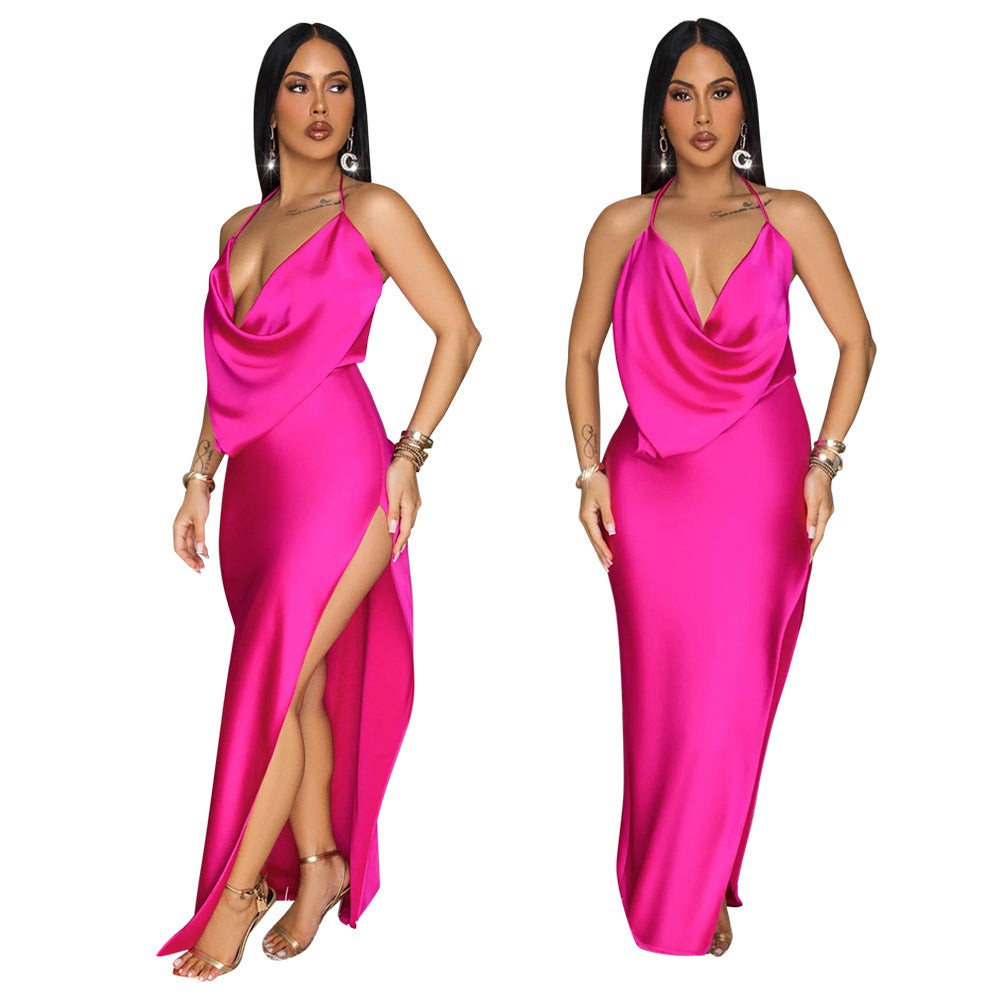 LADIES BACKLESS LONG DRESS BLUE / PINK / LIME GREEN (SIZE S - 2XL)
