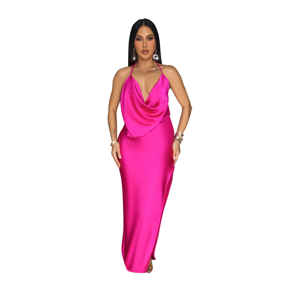 LADIES BACKLESS LONG DRESS BLUE / PINK / LIME GREEN (SIZE S - 2XL)