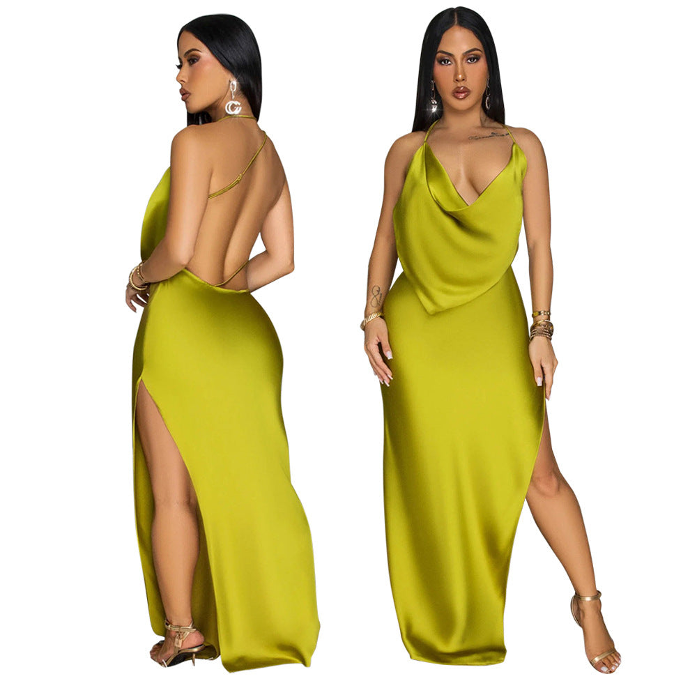 LADIES BACKLESS LONG DRESS BLUE / PINK / LIME GREEN (SIZE S - 2XL)