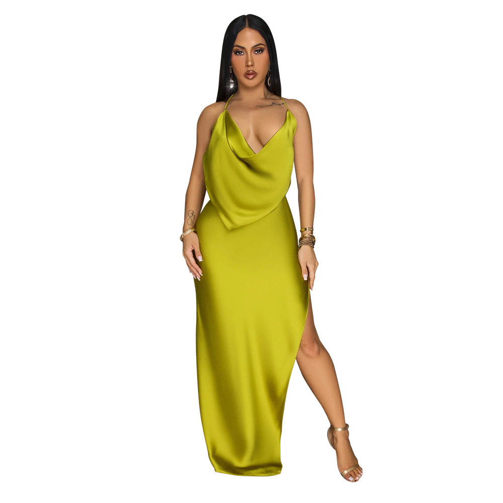 LADIES BACKLESS LONG DRESS BLUE / PINK / LIME GREEN (SIZE S - 2XL)