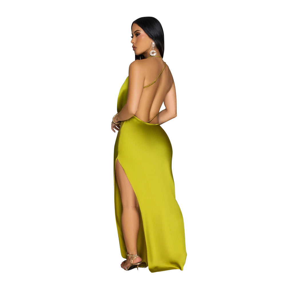 LADIES BACKLESS LONG DRESS BLUE / PINK / LIME GREEN (SIZE S - 2XL)