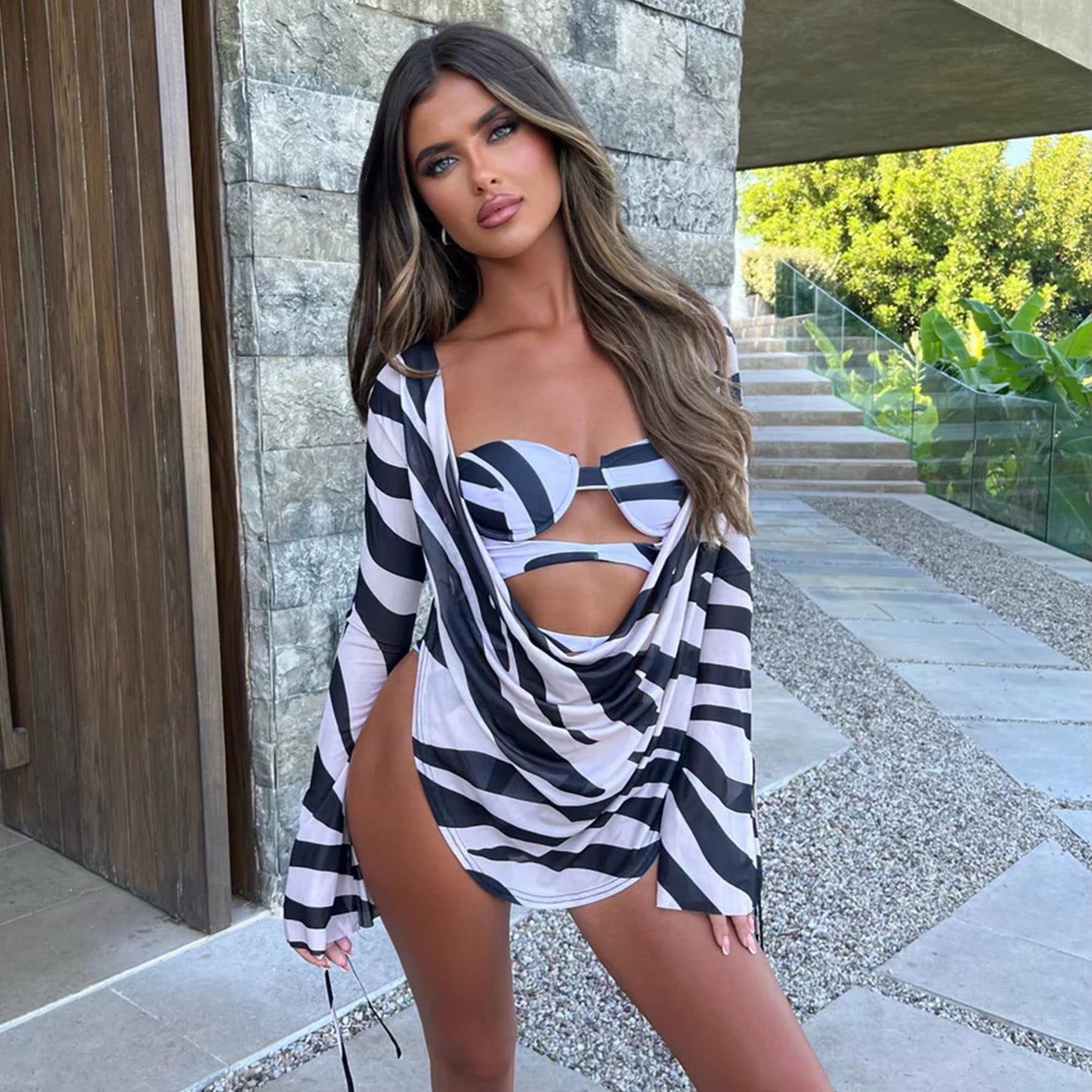LADIES LONG SLEEVE MESH ONE PIECE SWIMSUIT SWIMWEAR BEACHWEAR COVER UP BLACK / VIOLET-MULTI / LIGHT TURQUOISE GREEN / BLACK & WHITE / LIGHT PURPLE (SIZE S - L)