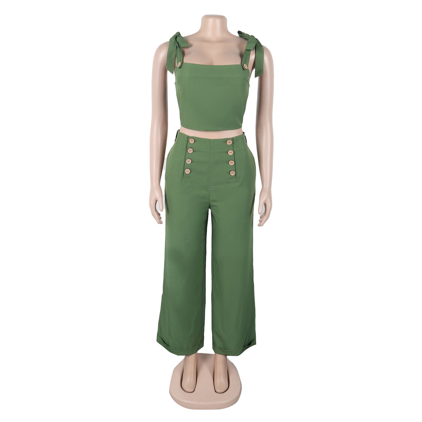 LADIES TWO PIECE TOP & WIDE LEG PANTS SET GREEN (SIZE S - 3XL)
