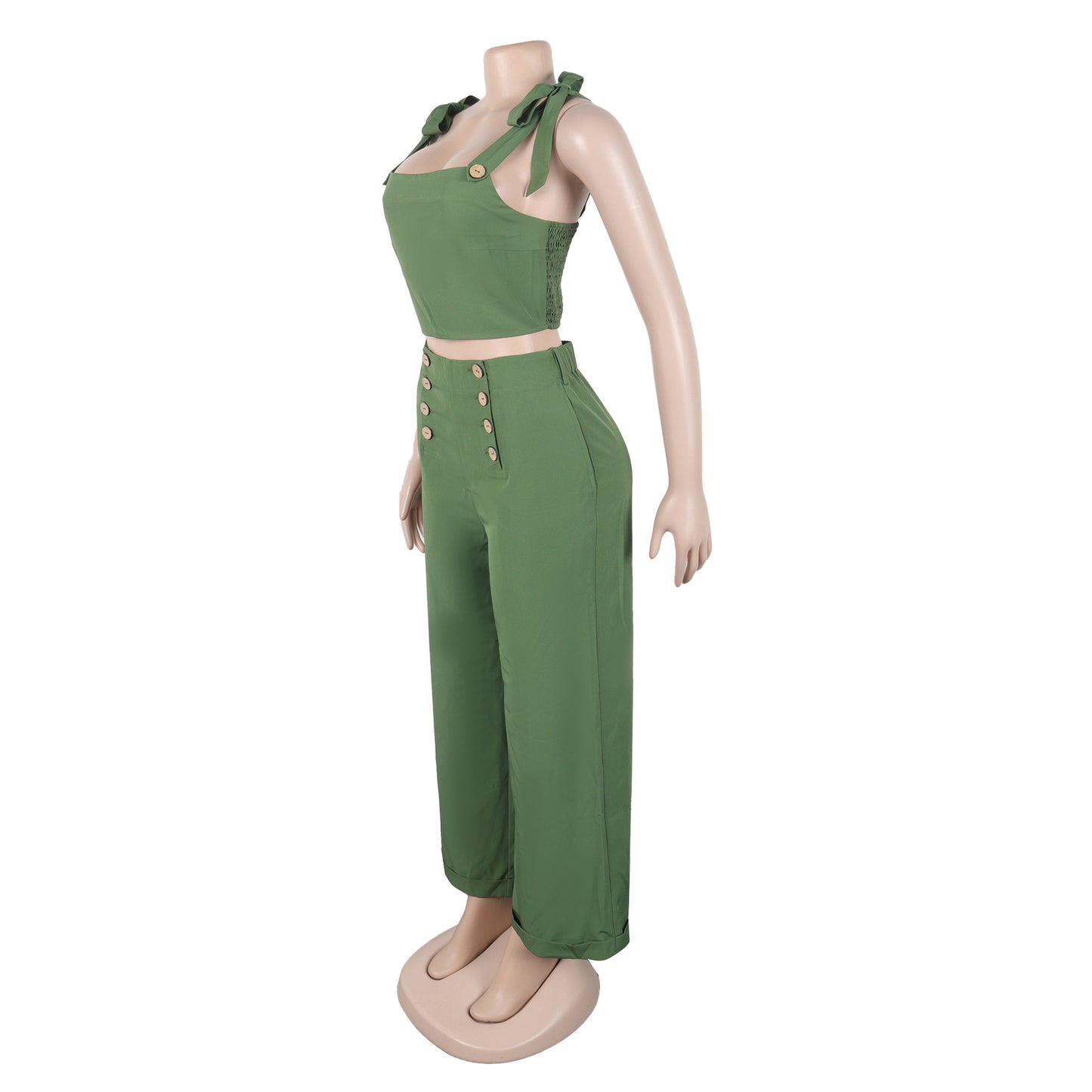 LADIES TWO PIECE TOP & WIDE LEG PANTS SET GREEN (SIZE S - 3XL)
