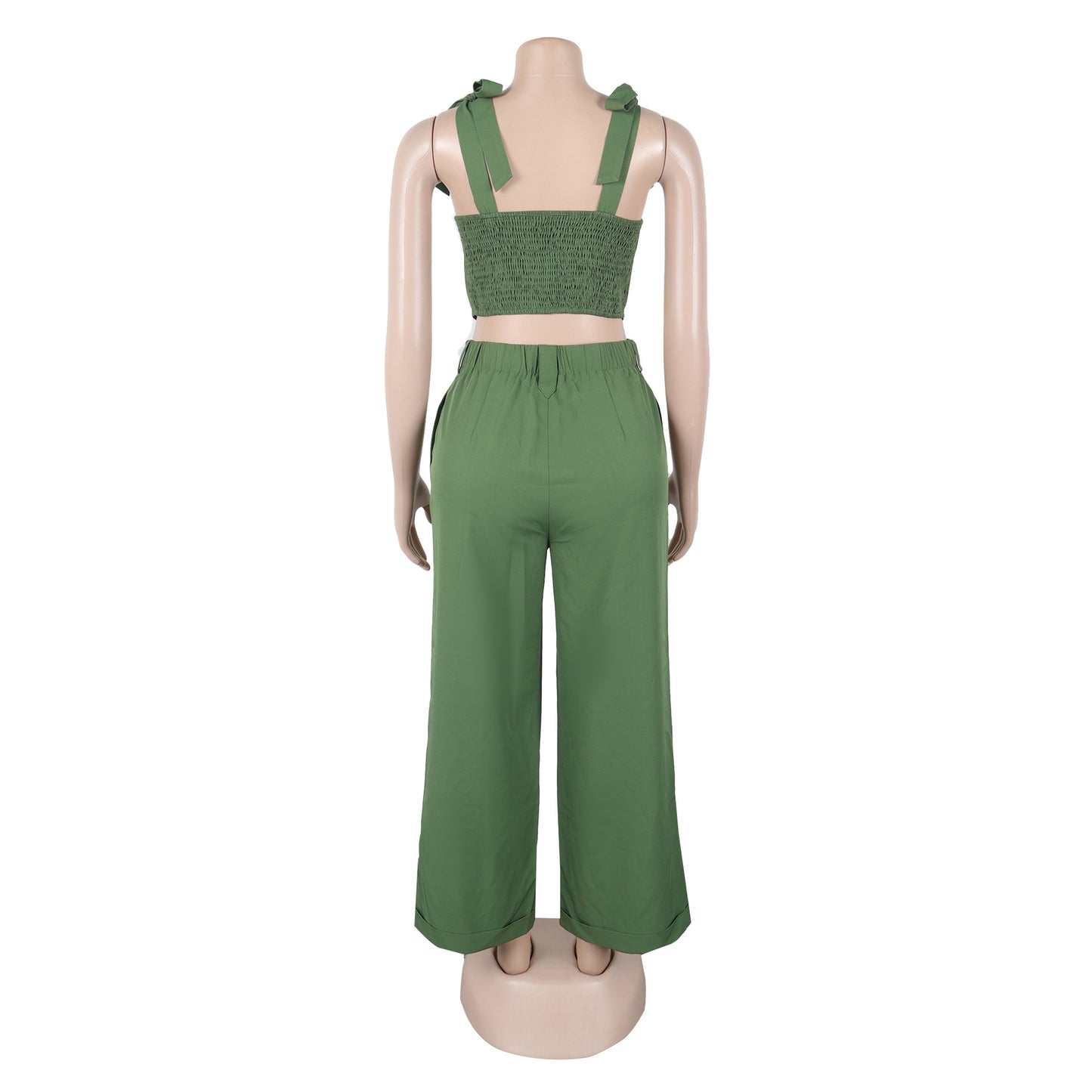 LADIES TWO PIECE TOP & WIDE LEG PANTS SET GREEN (SIZE S - 3XL)
