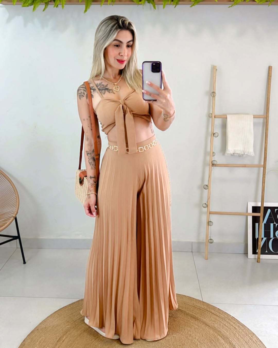 LADIES TWO PIECE TOP & WIDE LEG PANTS SET LIGHT GREEN OLIVE / BLACK / APRICOT-BEIGE / KHAKI / BLUE (SIZE S - 2XL)