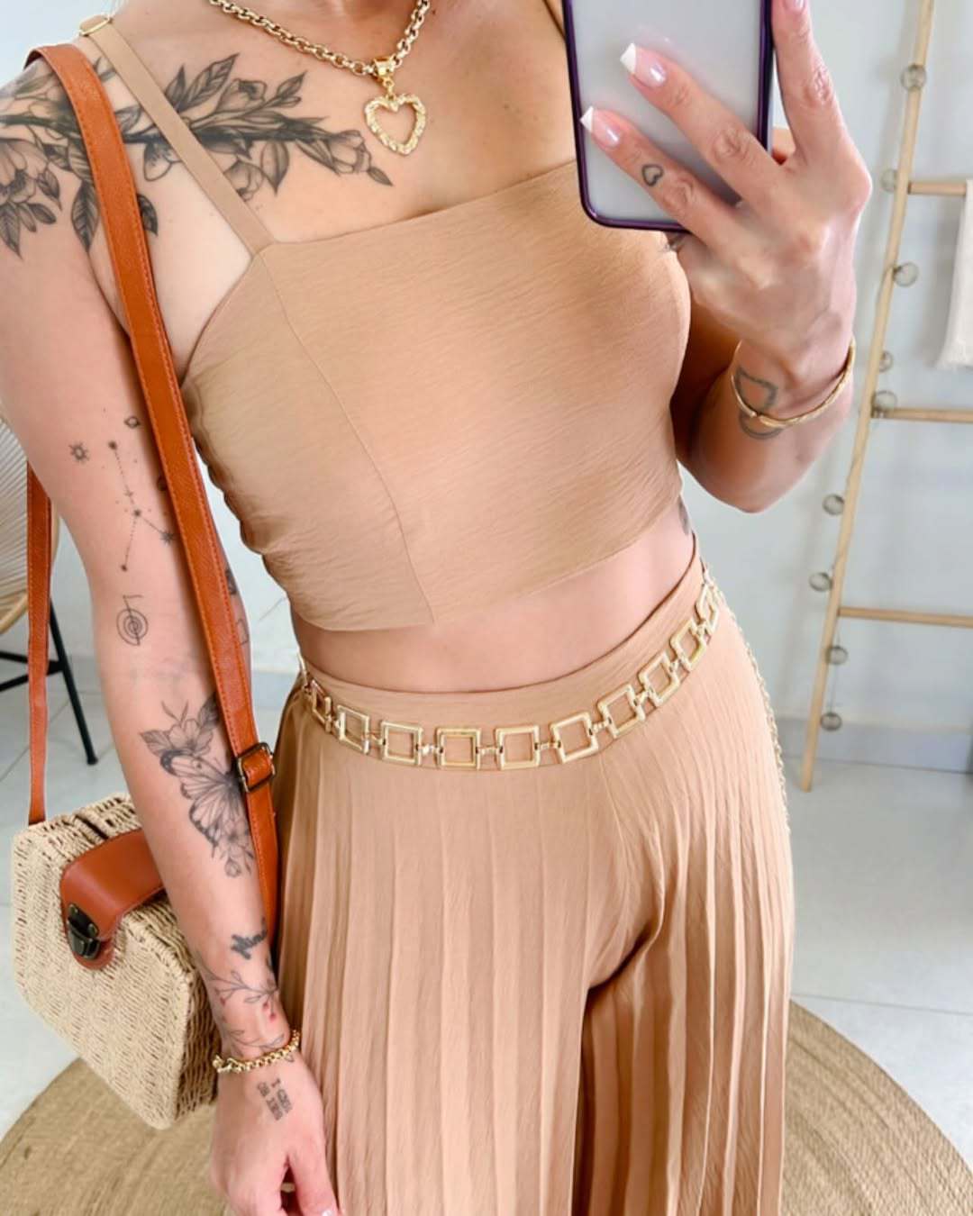 LADIES TWO PIECE TOP & WIDE LEG PANTS SET LIGHT GREEN OLIVE / BLACK / APRICOT-BEIGE / KHAKI / BLUE (SIZE S - 2XL)