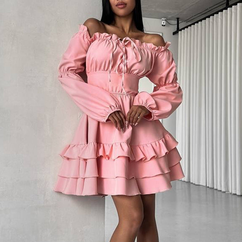 LADIES OFF THE SHOULDER MINI DRESS PINK / LIGHT BLUE (SIZE M - XL)