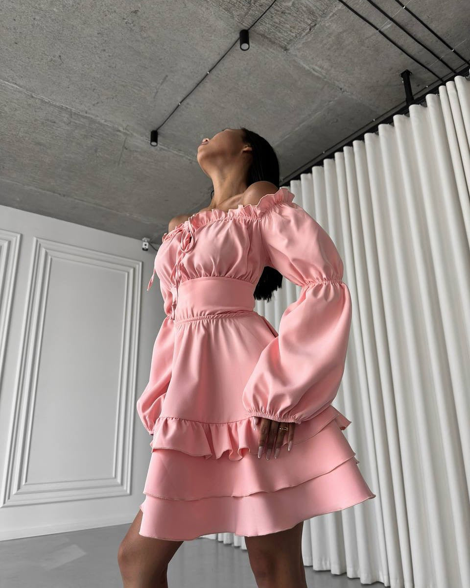 LADIES OFF THE SHOULDER MINI DRESS PINK / LIGHT BLUE (SIZE M - XL)