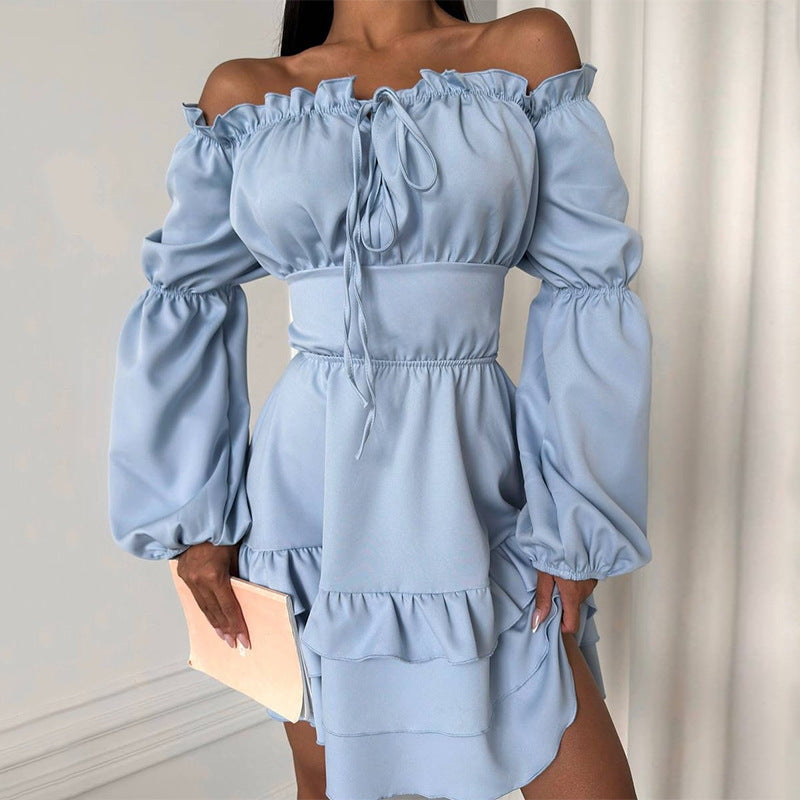 LADIES OFF THE SHOULDER MINI DRESS PINK / LIGHT BLUE (SIZE M - XL)