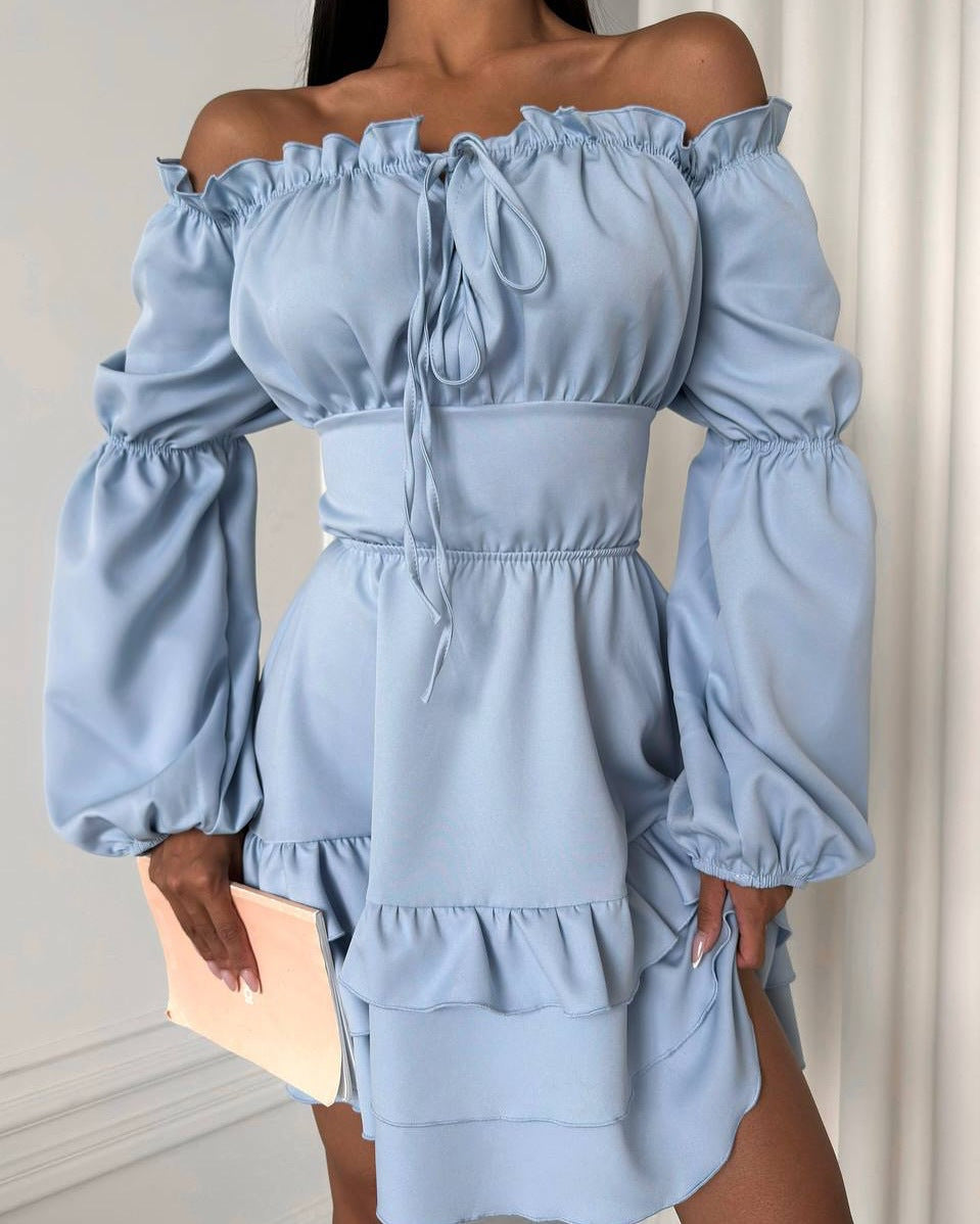 LADIES OFF THE SHOULDER MINI DRESS PINK / LIGHT BLUE (SIZE M - XL)