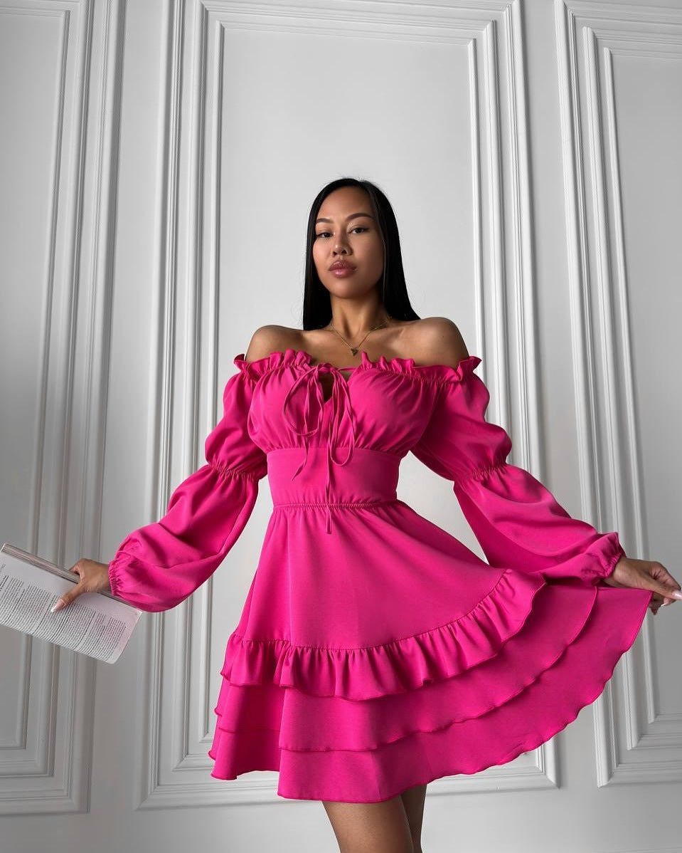 LADIES OFF THE SHOULDER MINI DRESS DARK PINK (SIZE M - XL)