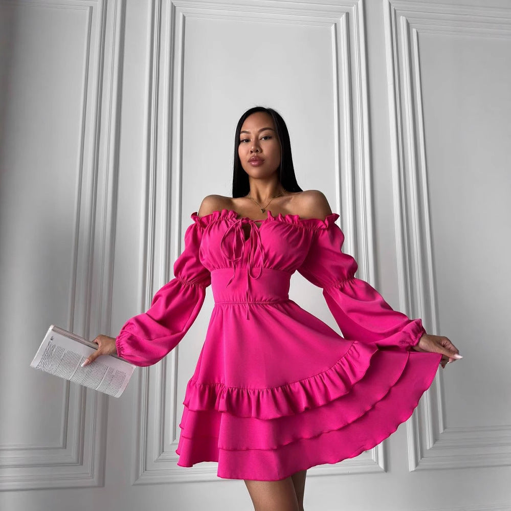 LADIES OFF THE SHOULDER MINI DRESS DARK PINK (SIZE M - XL)