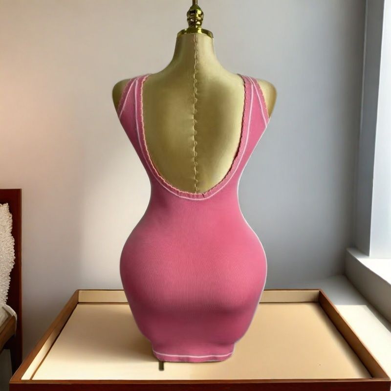 LADIES SLEEVELESS MINI DRESS WHITE / PINK (FREE SIZE)